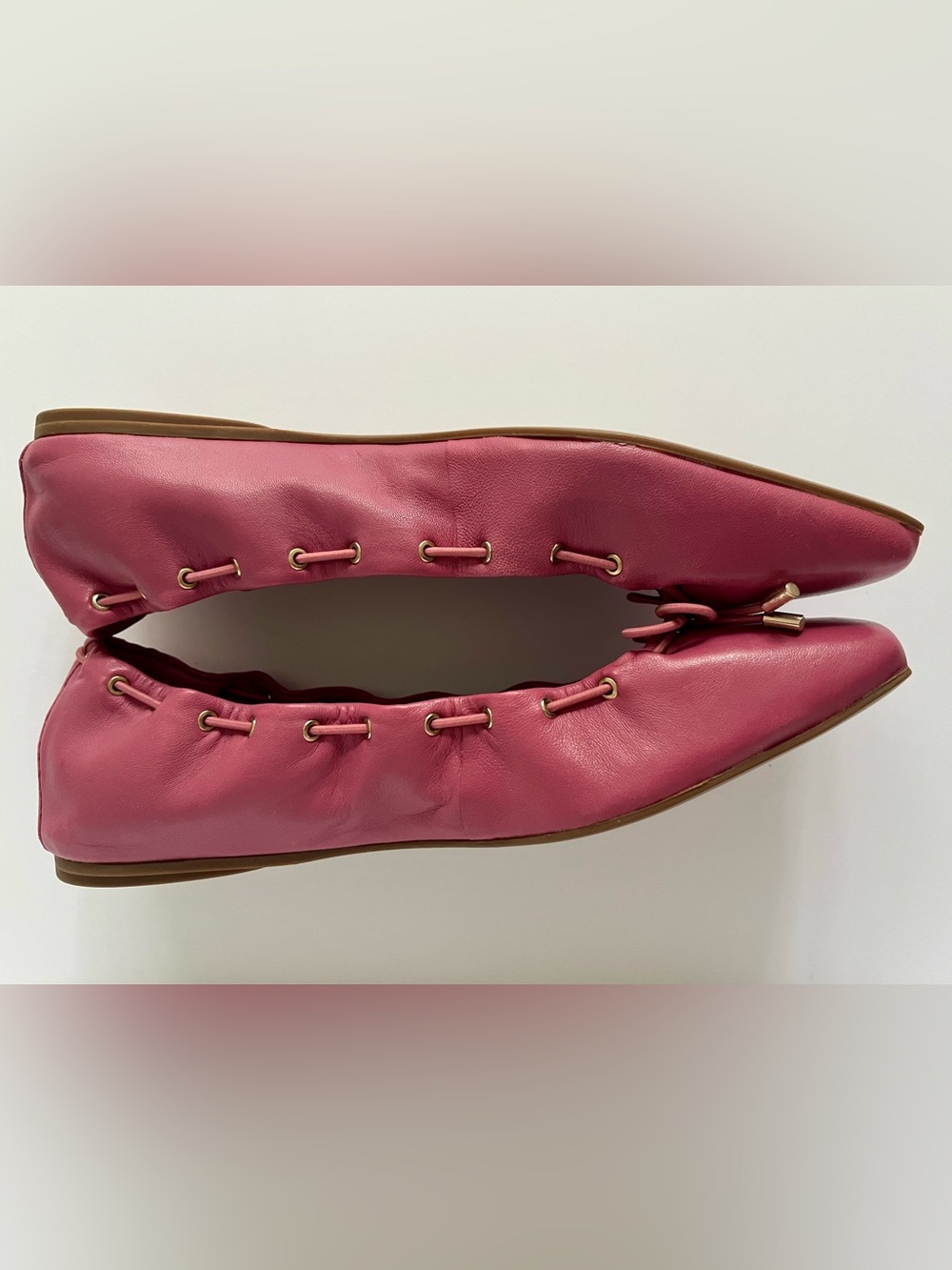 Vince Camuto Pink Leather Ballet Flats Size 9 Square Toe Lace Detail - Picture 2 of 11